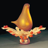 ..Amber Dove with Crystal Leaves & Red Thistle<br>Blown and Hot-Formed Glass<br>20 x 21x 8.8  inches