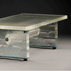 ..Small Glacier Table<br>Cast Glass with Copper Patina<br>18 � x 50 x 30 inches
