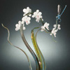 ..Lifeform with Dragonfly<br>Lampworked borosilicate glass, sculpted, blown and wood<br>24 x 10 x 6 inches